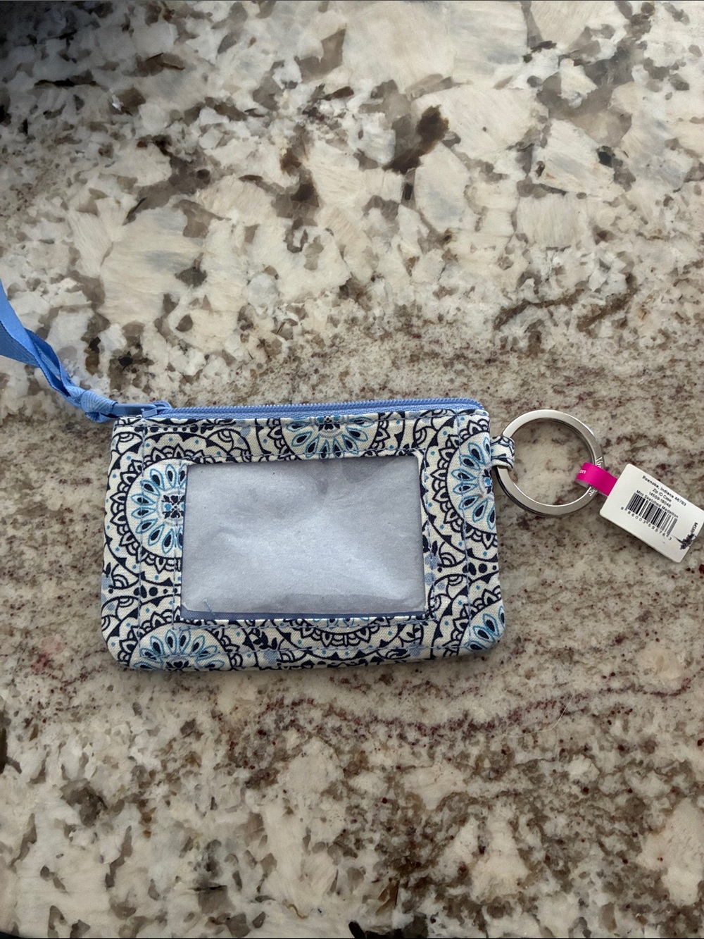 Very Bradley Blue Patterned ID Card Holder Keychain Wallet
